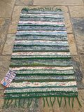 Handwoven Rag Rug, Zero Waste, Green/Pink