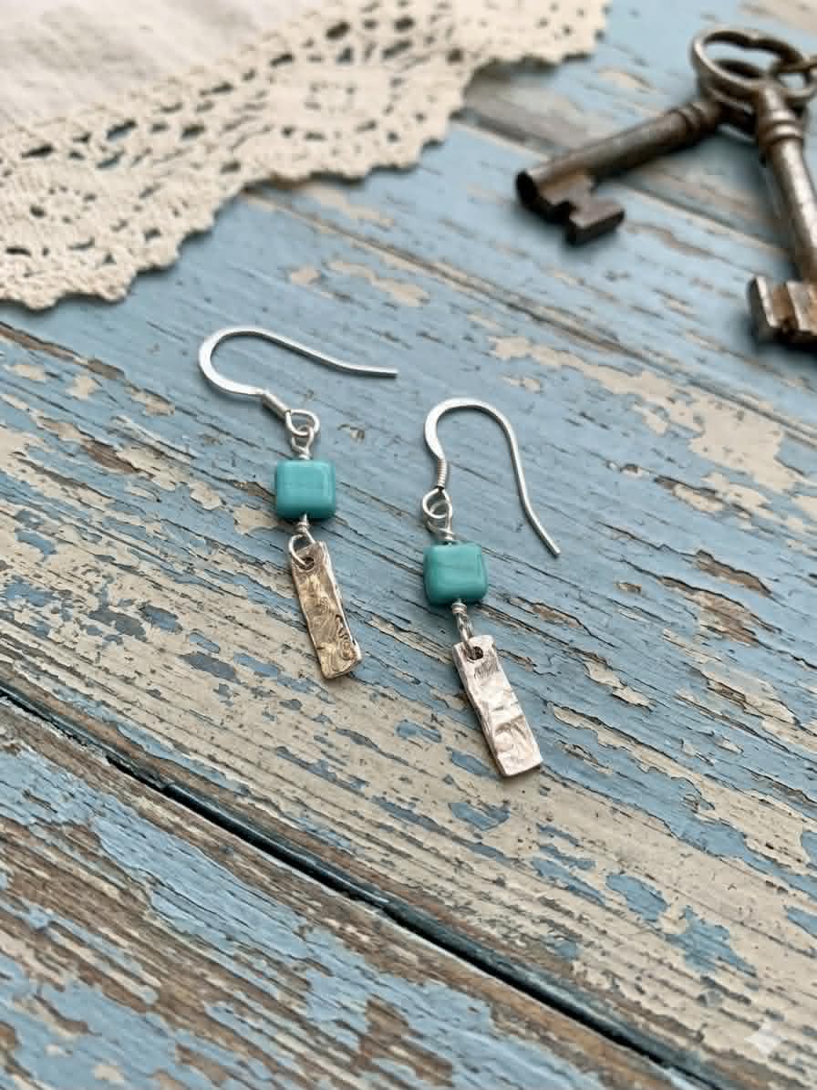 Hammered Sterling Silver & Turquoise Earrings