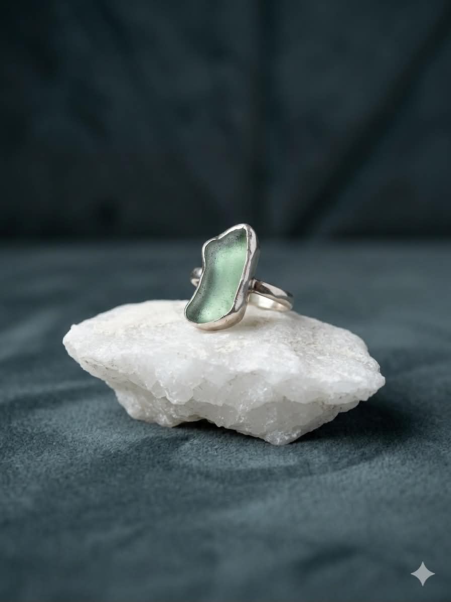 Sterling Silver Aqua Sea Glass Ring