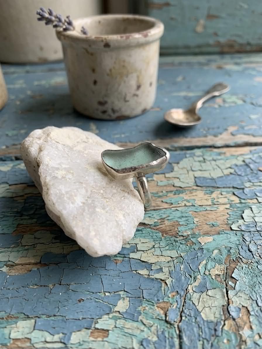 Sterling Silver Aqua Sea Glass Ring