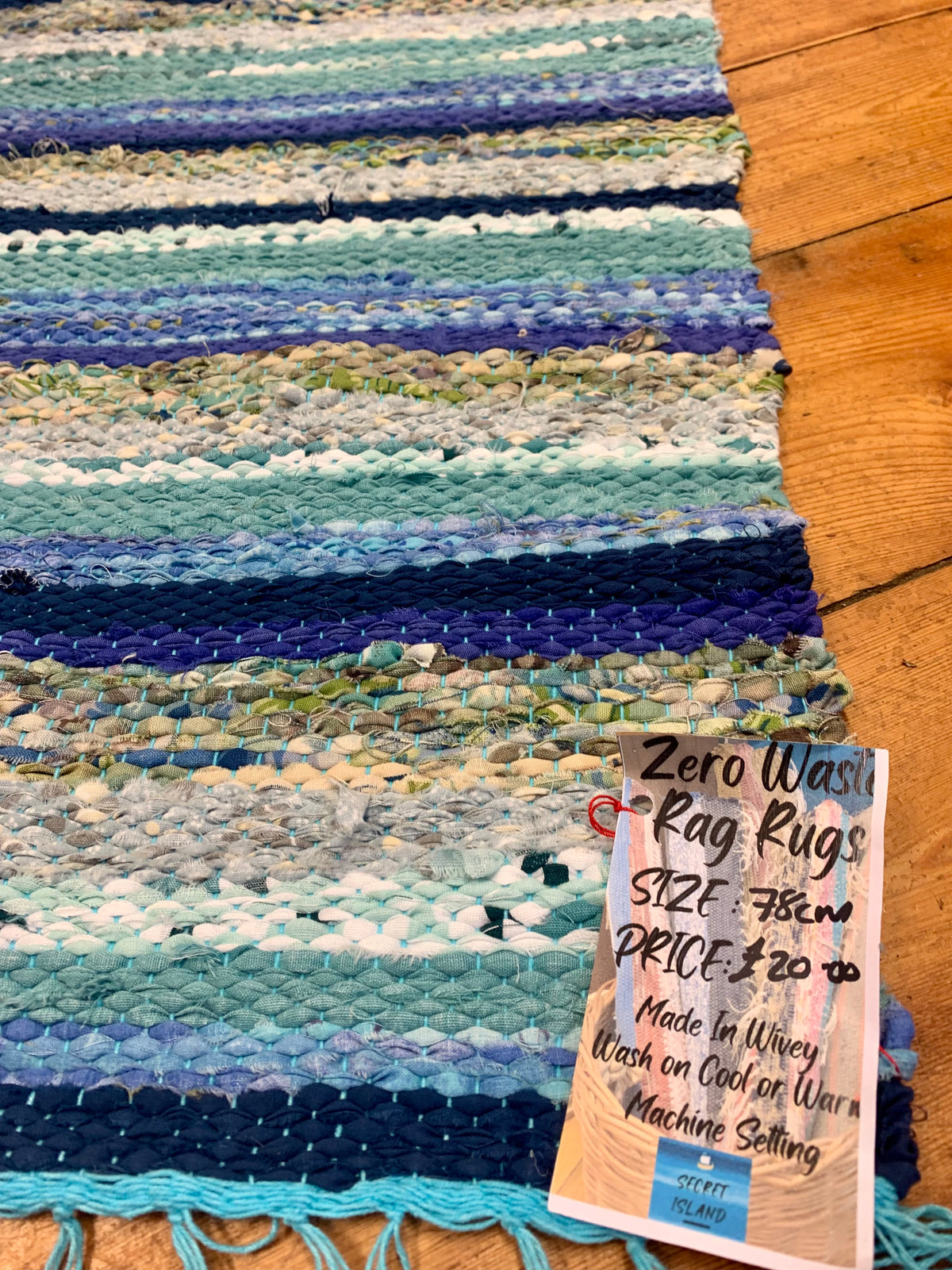 Hand Woven Rag Rug, Blue/Green