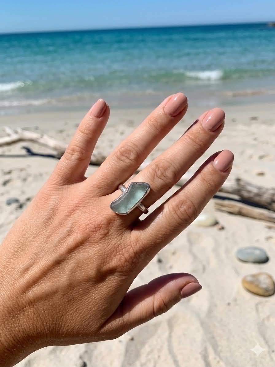 Sterling Silver Aqua Sea Glass Ring