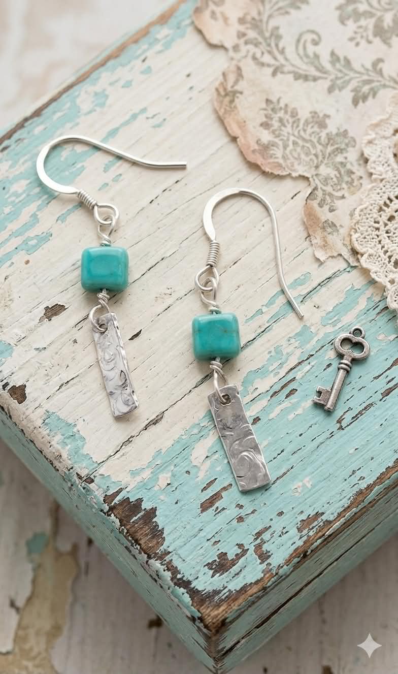 Hammered Sterling Silver & Turquoise Earrings