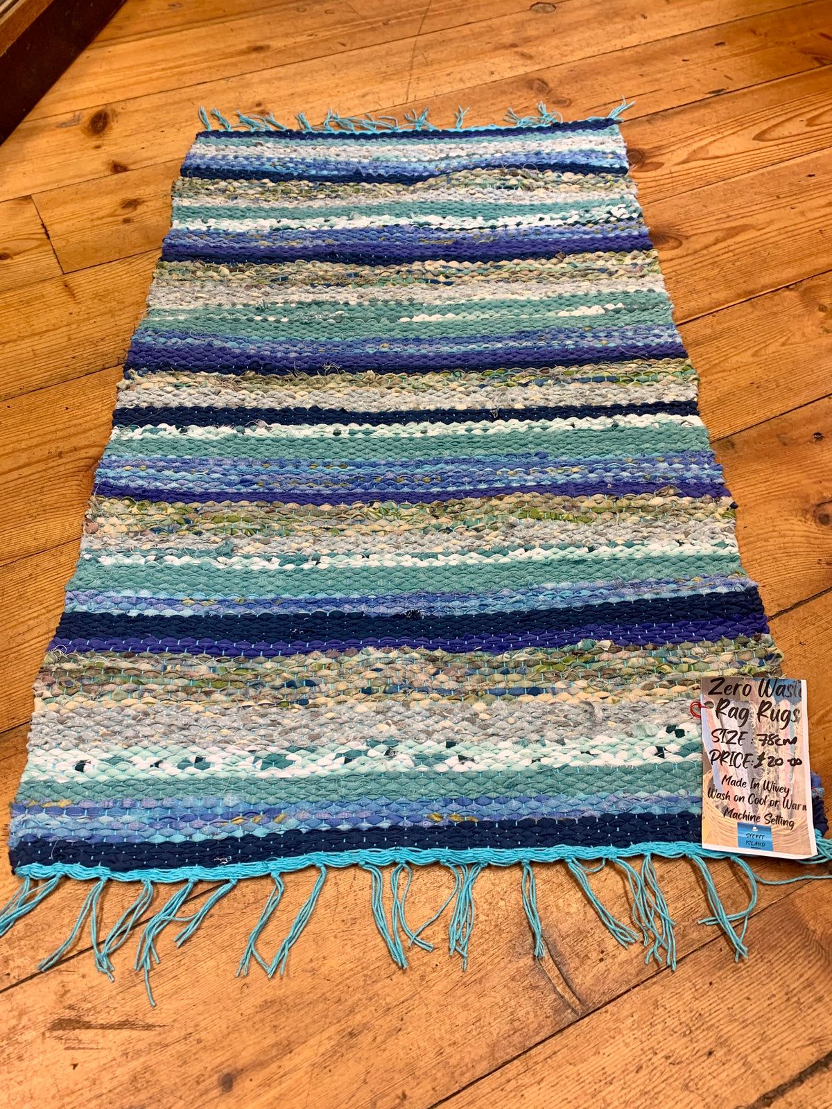 Hand Woven Rag Rug, Blue/Green