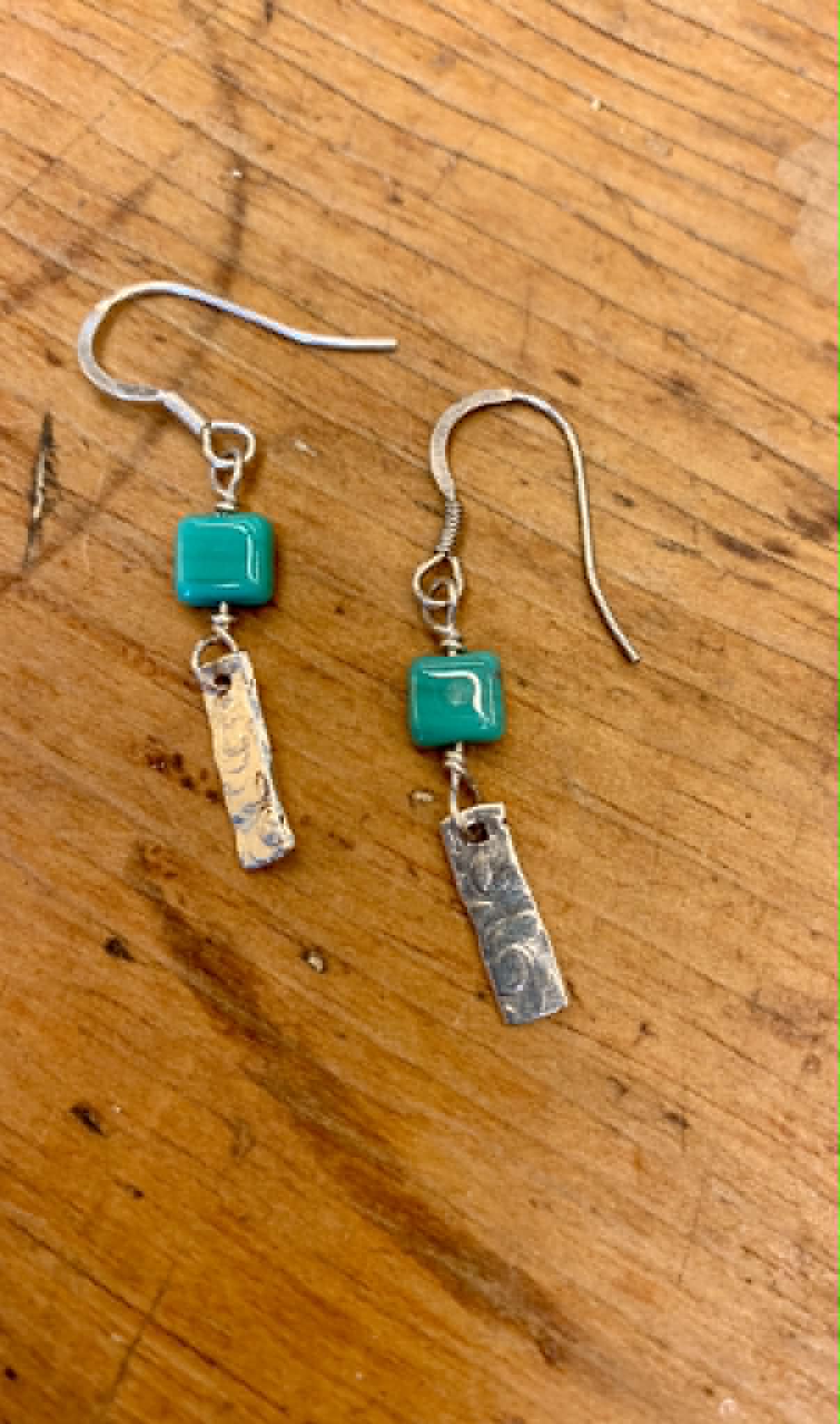 Hammered Sterling Silver & Turquoise Earrings