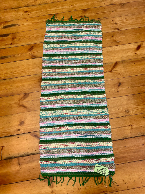 Handwoven Green/Pink Rag Rug, Zero Waste