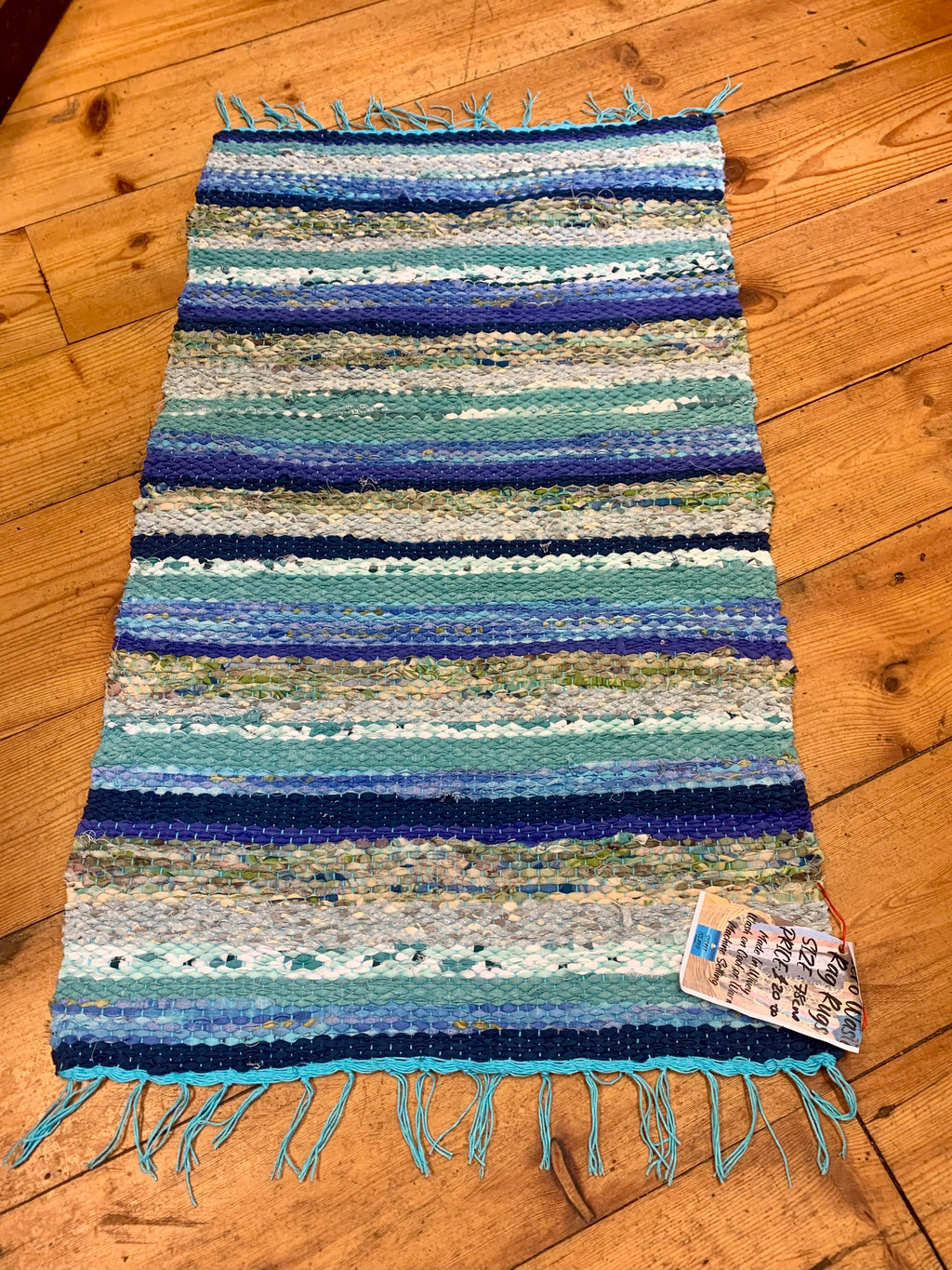 Hand Woven Rag Rug, Blue/Green