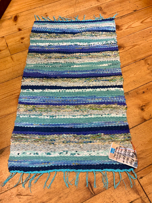 Hand Woven Rag Rug, Blue/Green