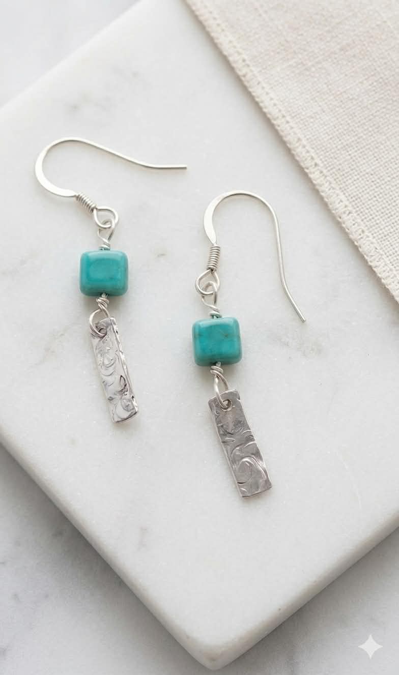 Hammered Sterling Silver & Turquoise Earrings