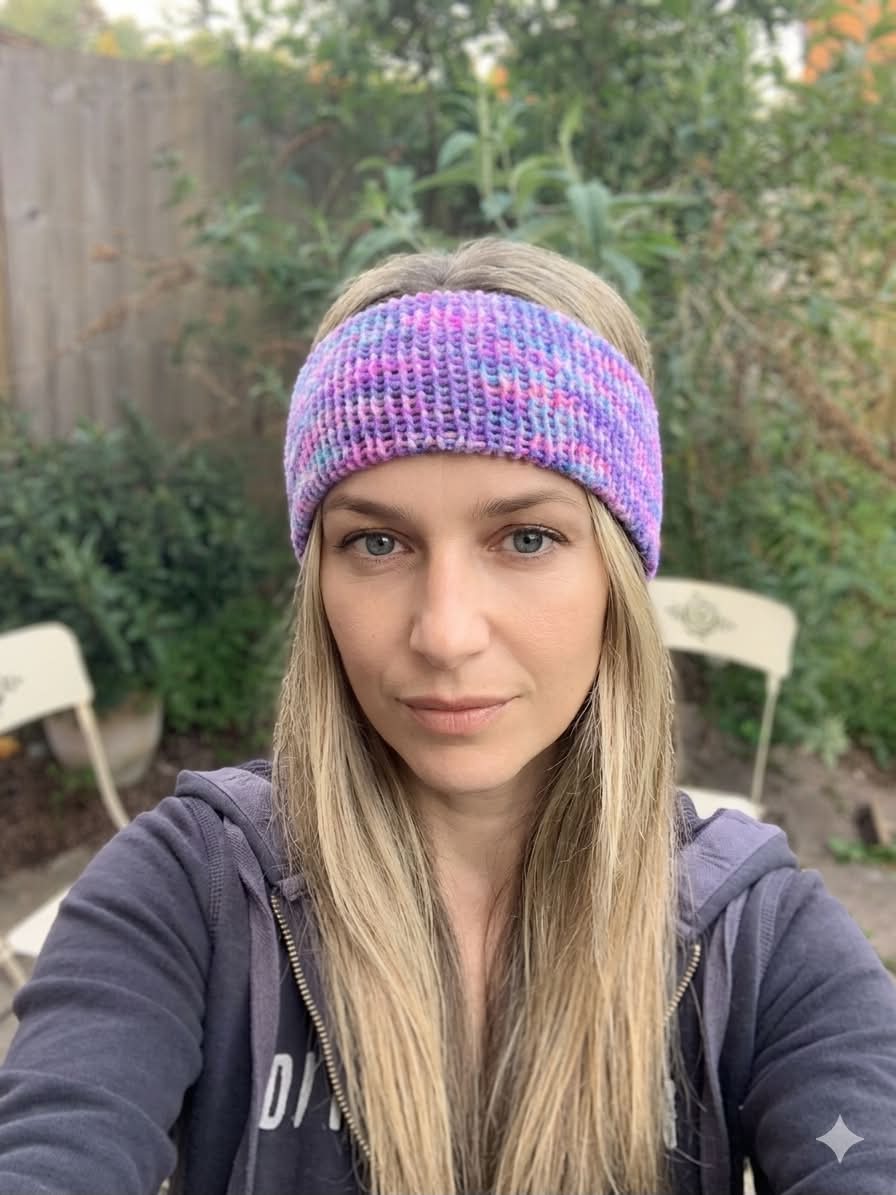 Knitted Pink/Purple Headband - Cosy Ear Warmer